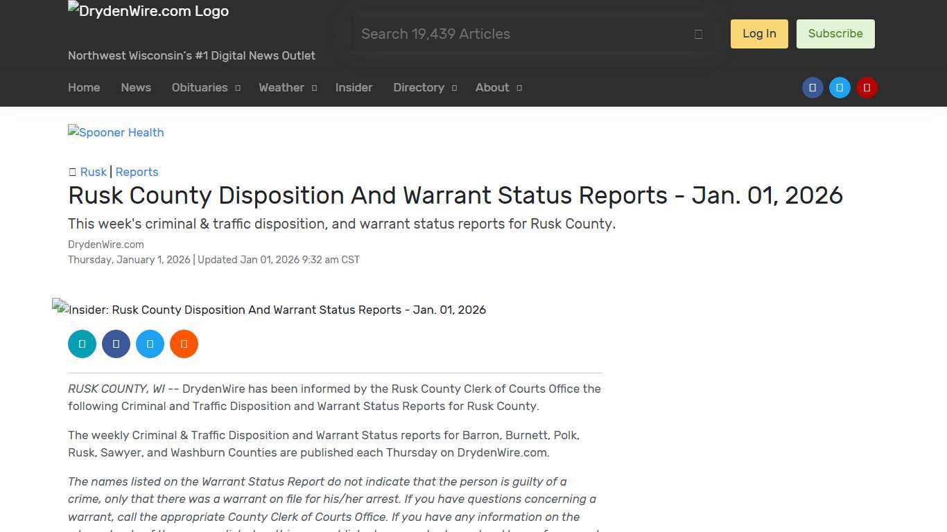 Insider: Rusk County Disposition And Warrant Status Reports - Jan. 01, 2026 | Recent News | DrydenWire.com