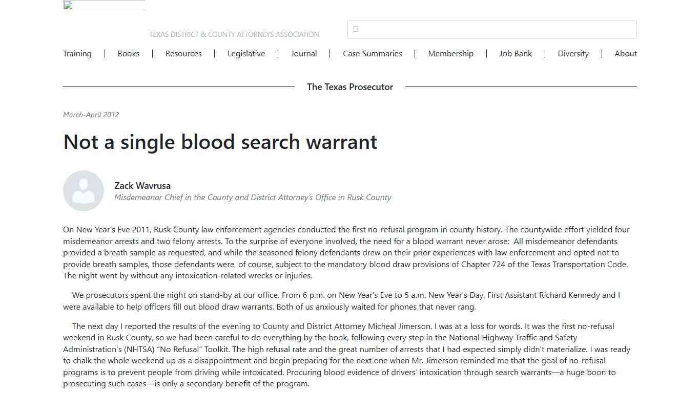 Not a single blood search warrant | Texas District & County Attorneys Association