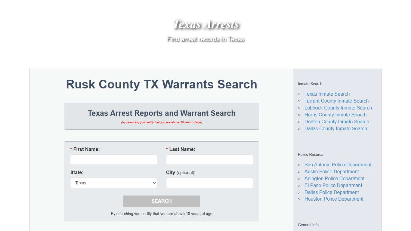 Rusk County TX Warrants Search - Texas Arrests