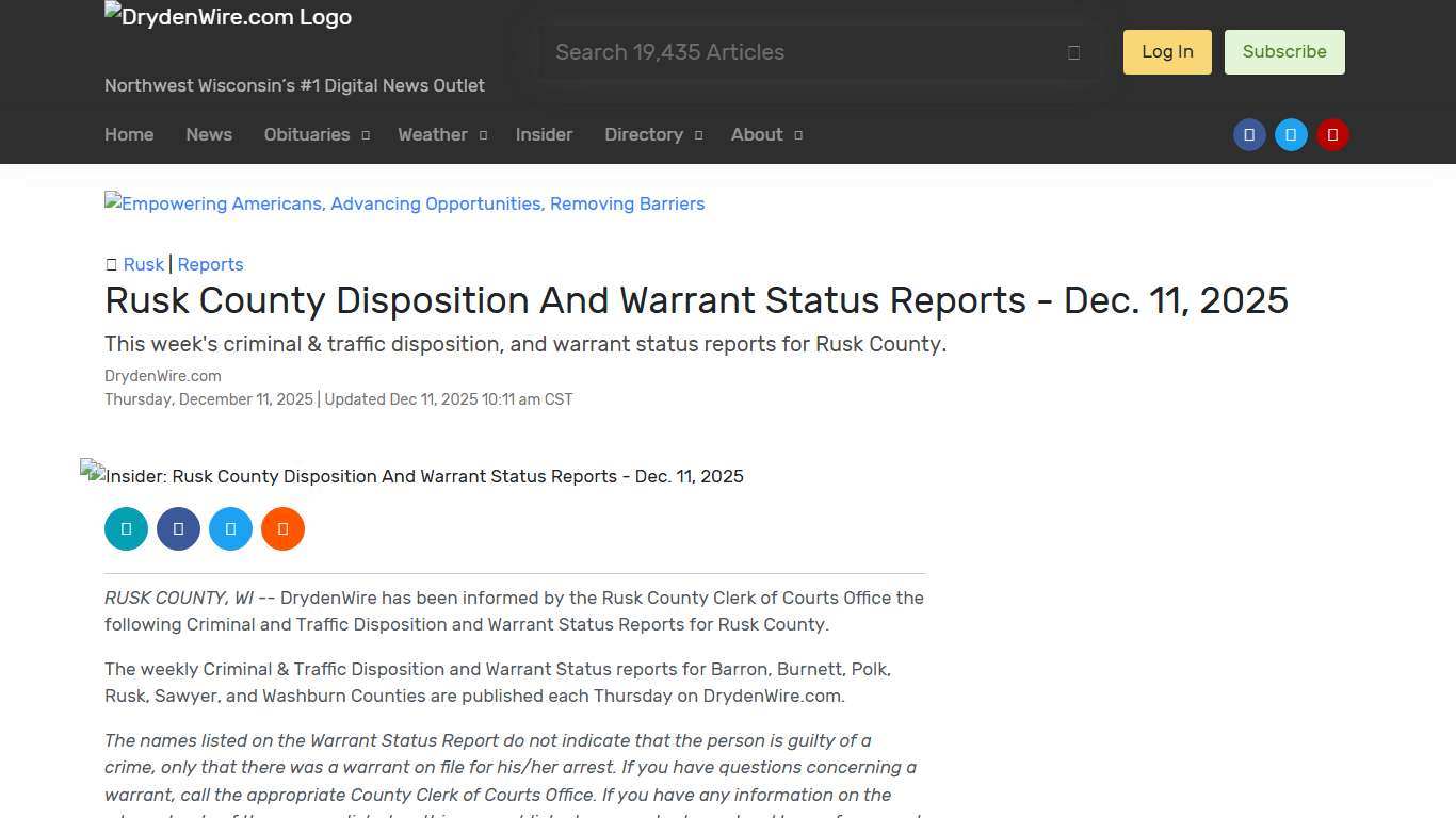 Insider: Rusk County Disposition And Warrant Status Reports - Dec. 11, 2025 | Recent News | DrydenWire.com